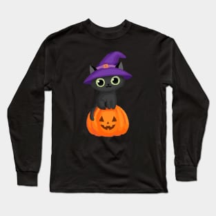 Cute Cat Witch Long Sleeve T-Shirt